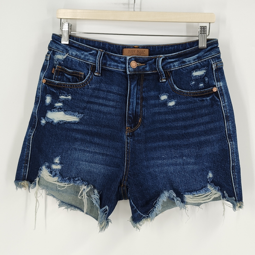 Judy Blue Distressed Dark Wash Denim Jean Shorts